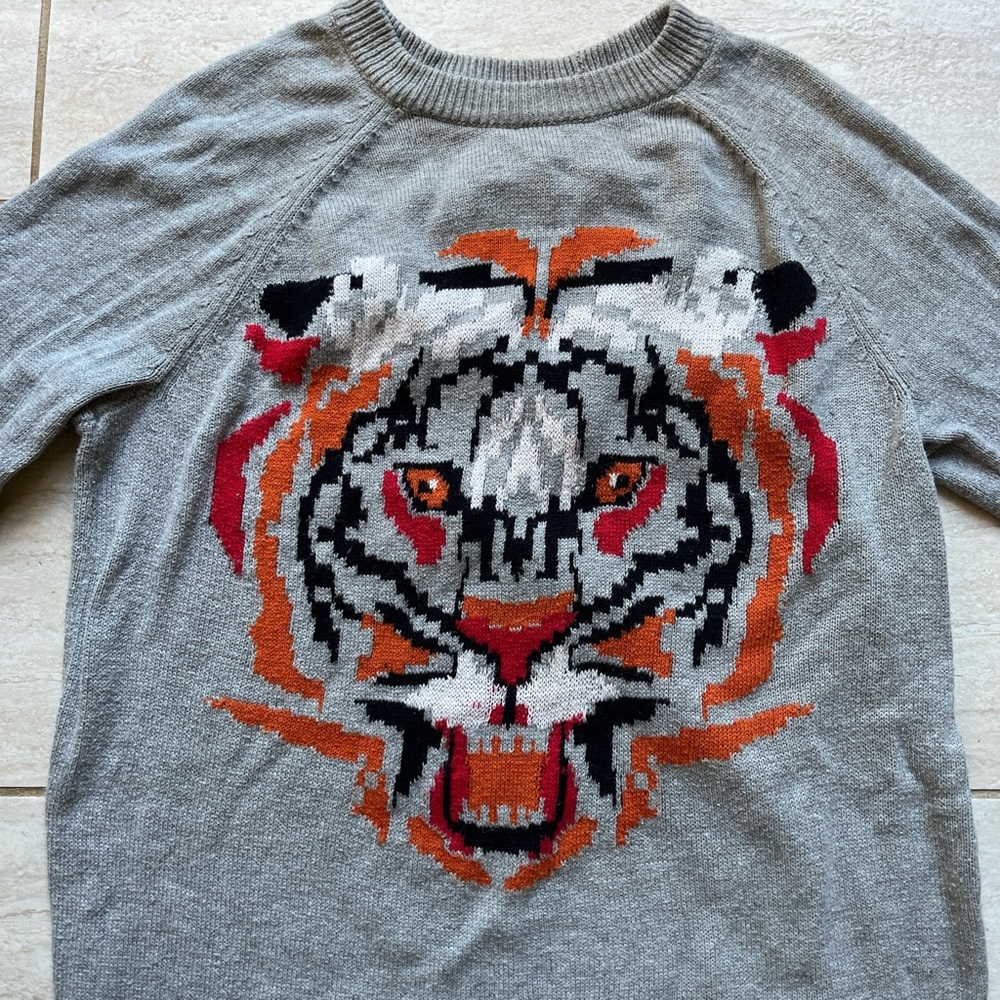 Y2K Tiger Graphic Sweater Fuzzy Mob Wife Indie Sleaze Knit Top Size S